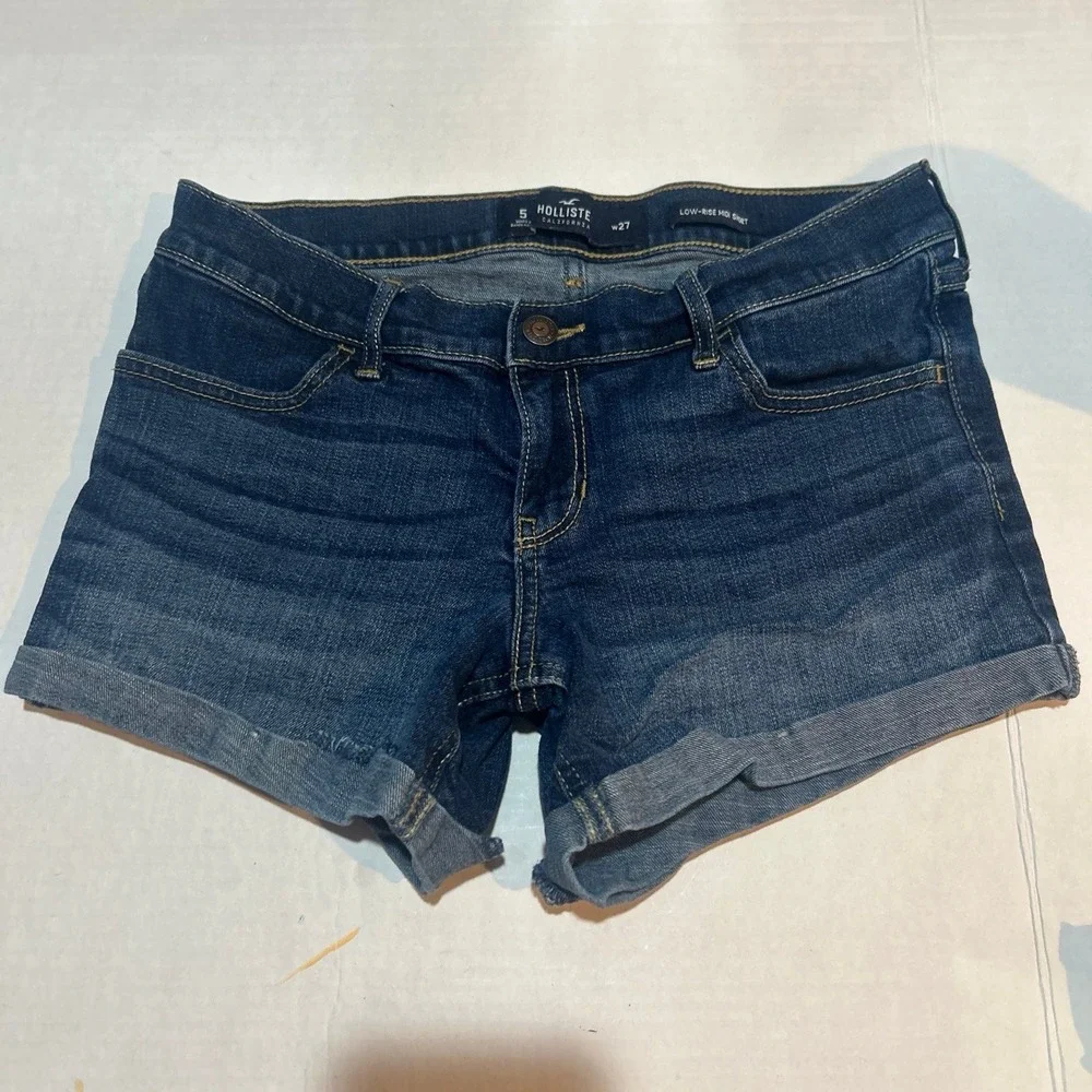 Hollister Low Rise Midi Short Size‎ 5/w27 Blue Jean Shorts Y2K Summer 2000s EUC